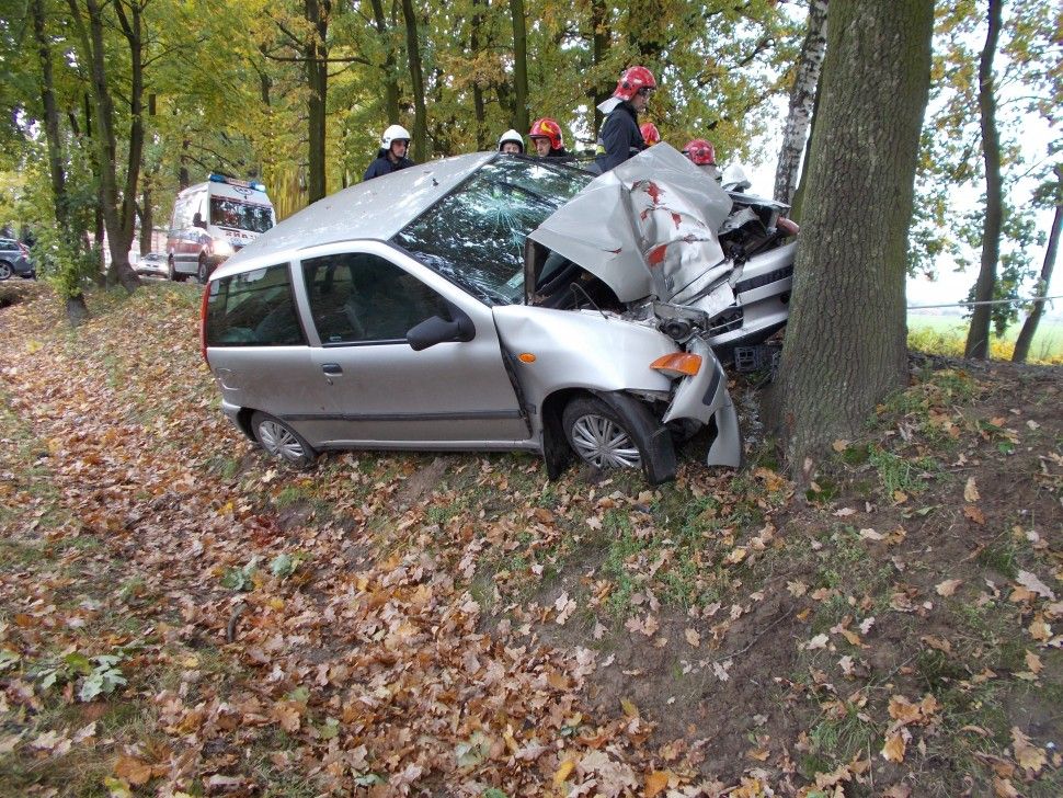 W Mizerowie auto uderzyło w drzewo. Jedna osoba ranna