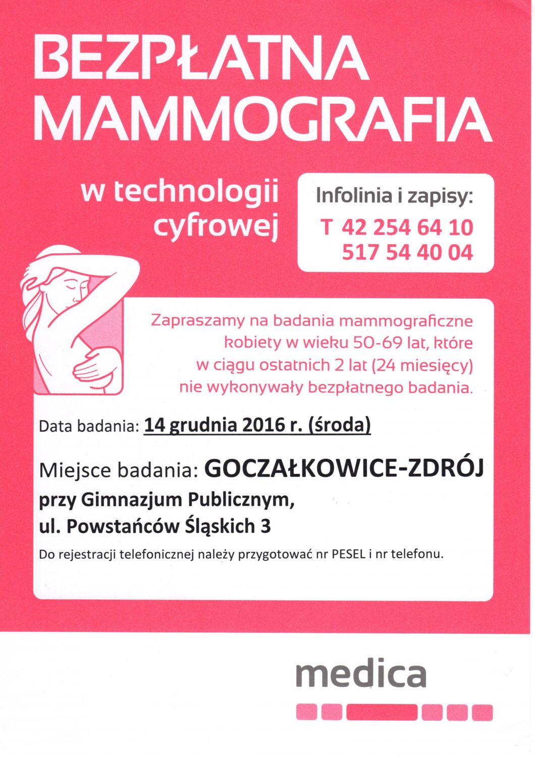 Bezpłatna mammografia w Goczałkowicach-Zdroju