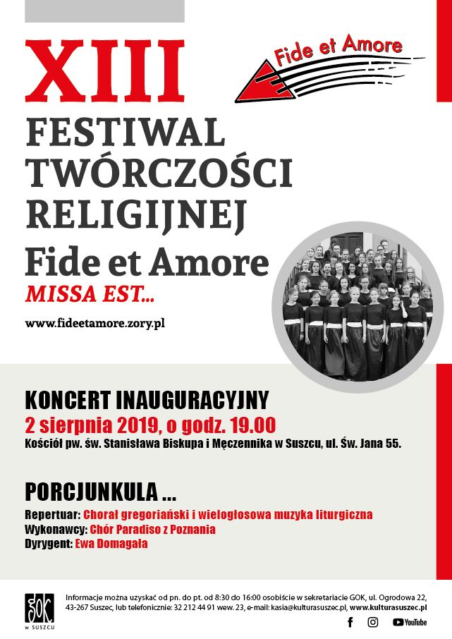 Koncert inauguracyjny XIII Festiwal  Fide et Amore odbędzie się w Suszcu